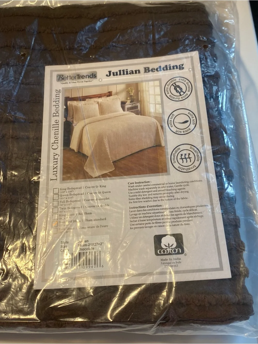 ⭐️Better Trends Jullian Pillow Shams Chenille Chocolate Set of 2 Standard Sz